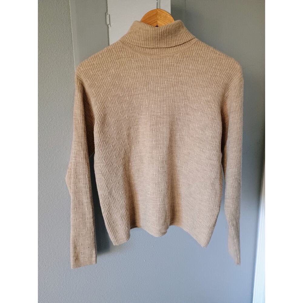Vintage Jones New York Country 100% Wool neutral CableKnit Mock Neck minimalist
